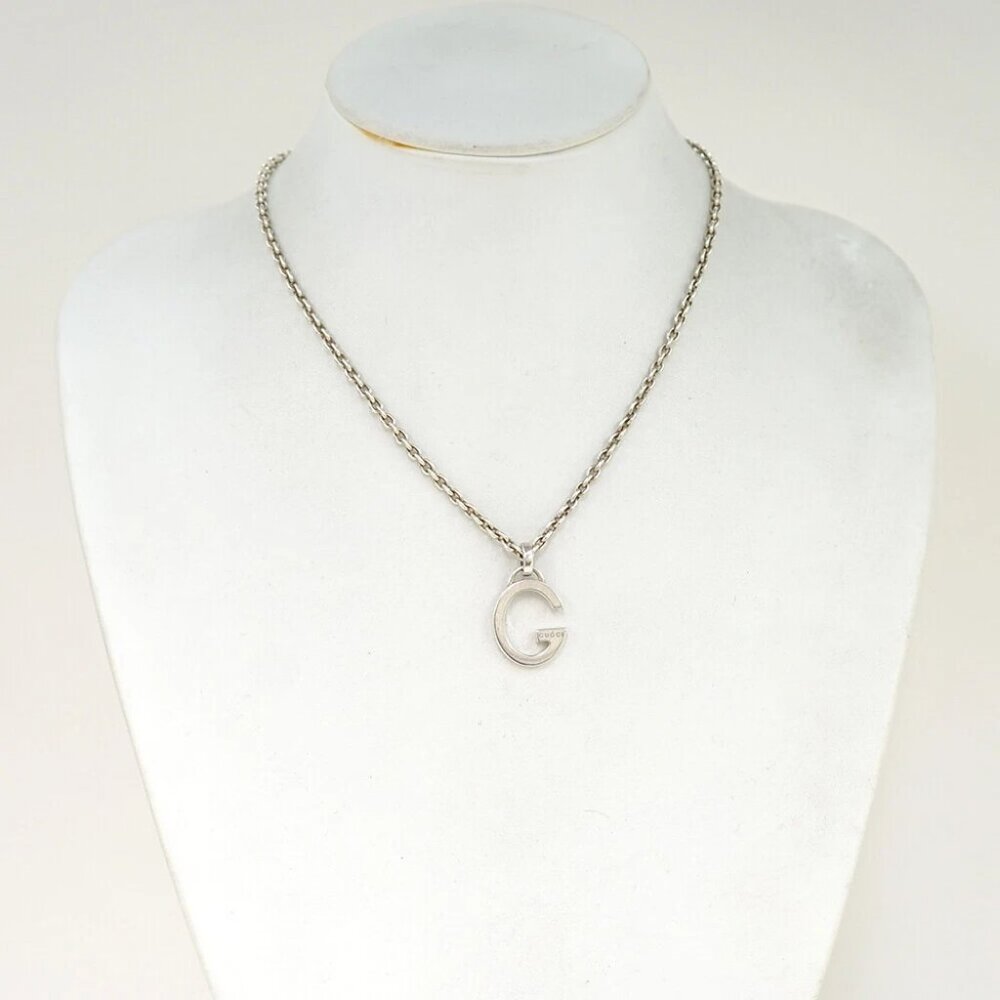 GUCCI G Logo Pendant Necklace 18" Silver 925 Auth w/Bag #22904 - Picture 2 of 9